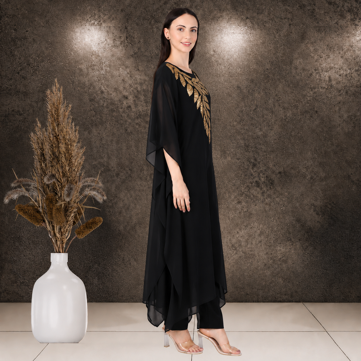 Women's Sequin Motif Embellished Georgette Kaftan Set