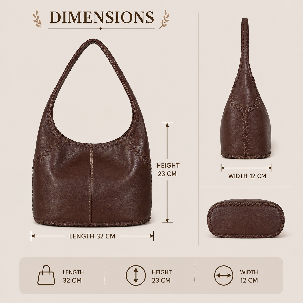 Cognac Women’s Leather Hobo Handbag