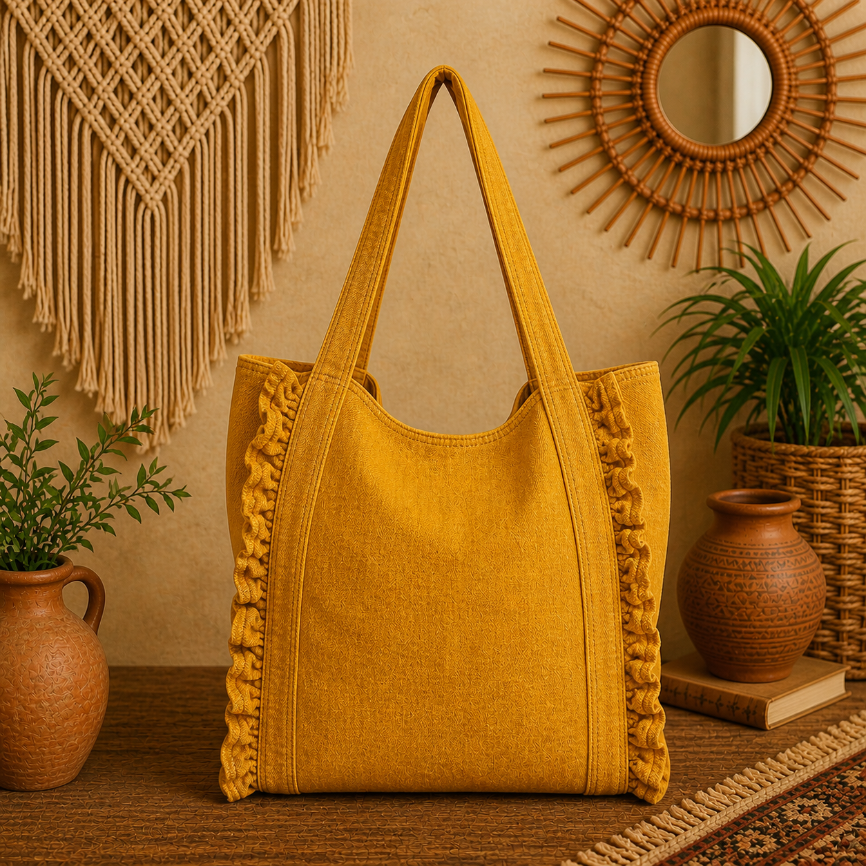 Large Linen Shoulder Tote Bag