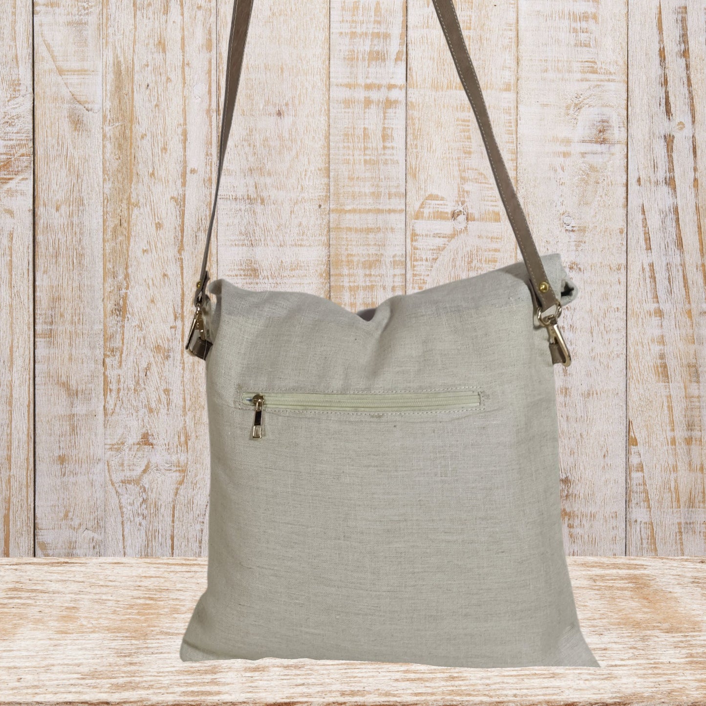 Classic Linen Tote Bag with Leather Straps