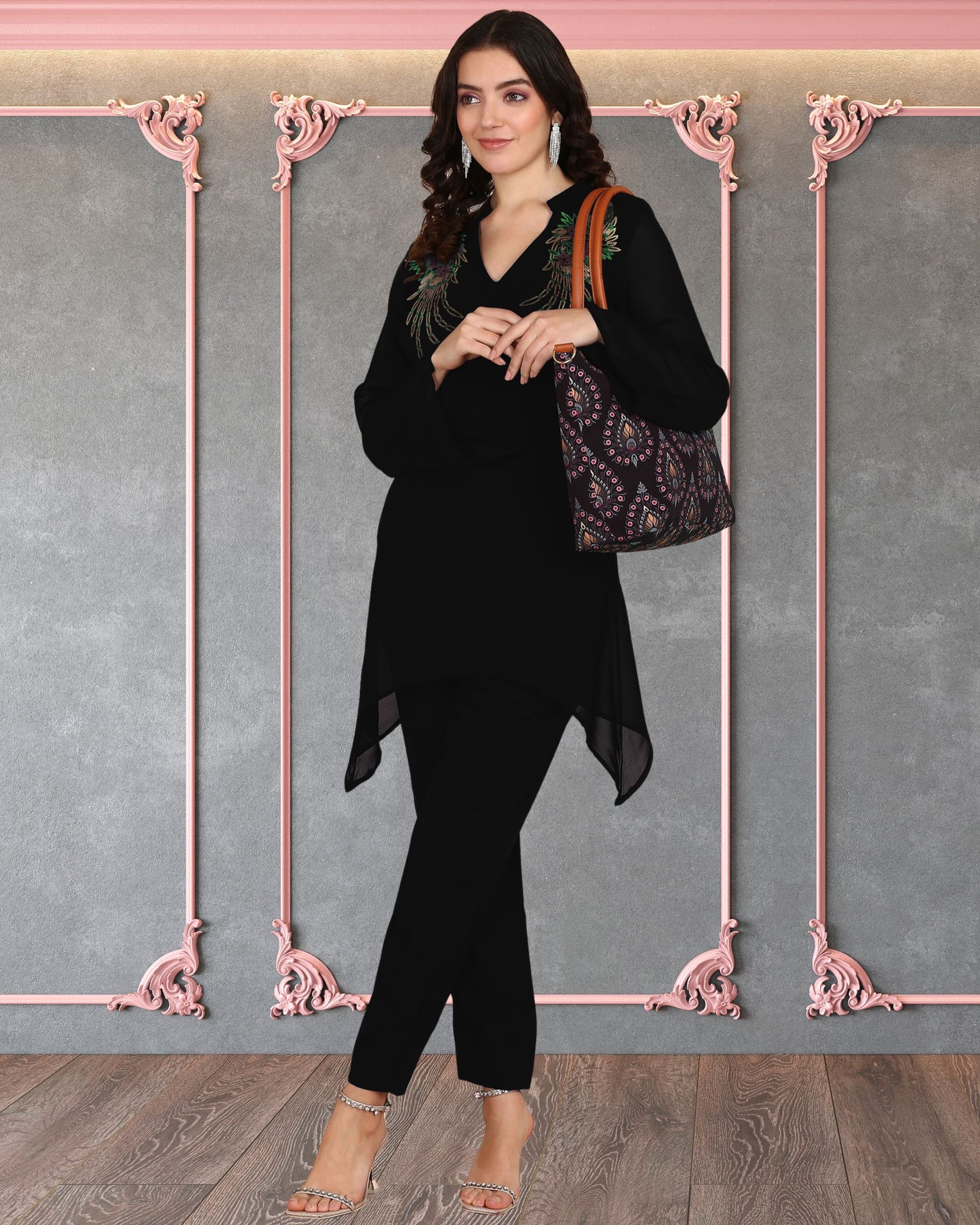 Women’s Sequin Motifs Embellished Georgette Top & Pant Set