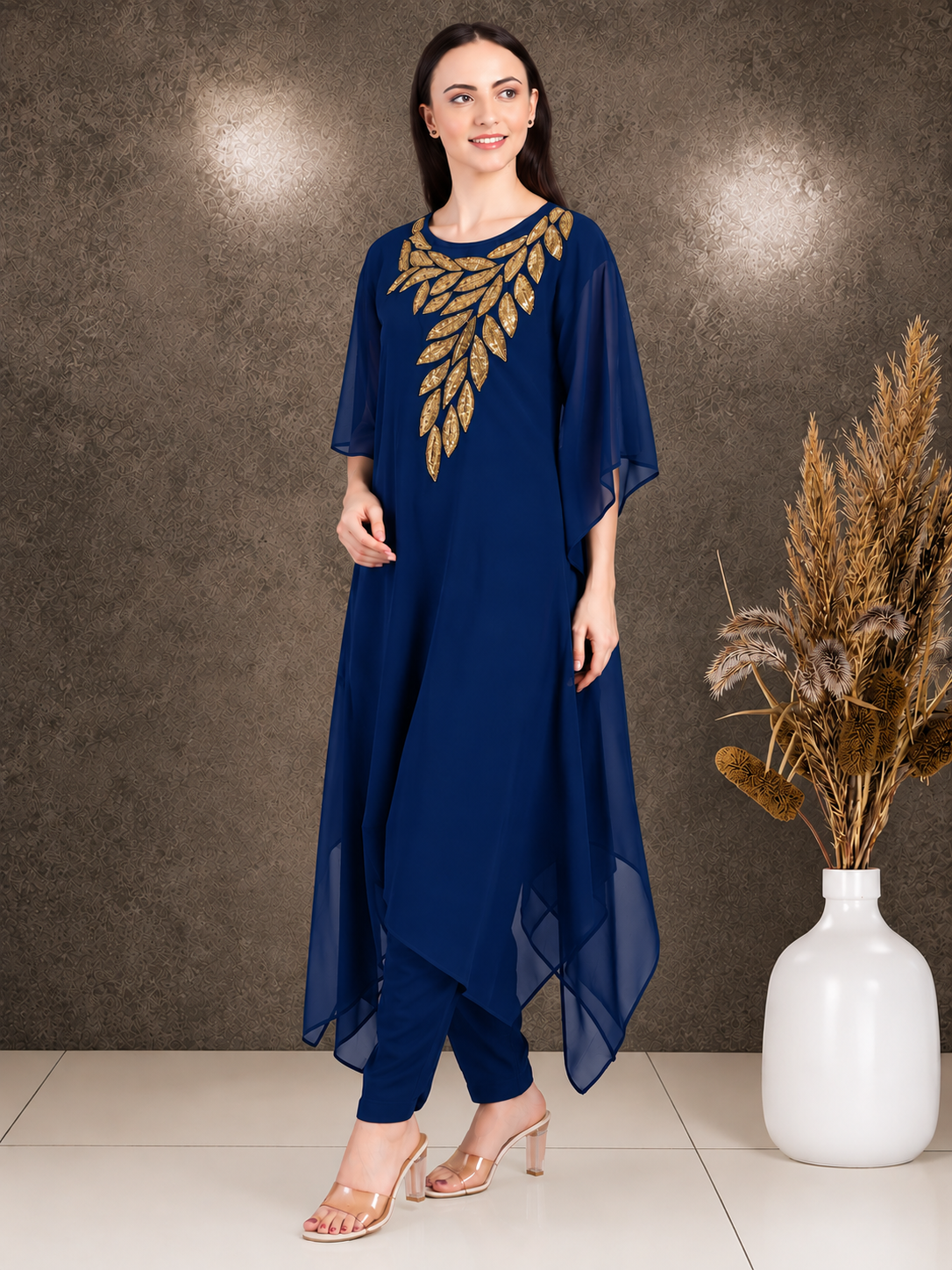 Women's Sequin Motif Embellished Georgette Kaftan Set