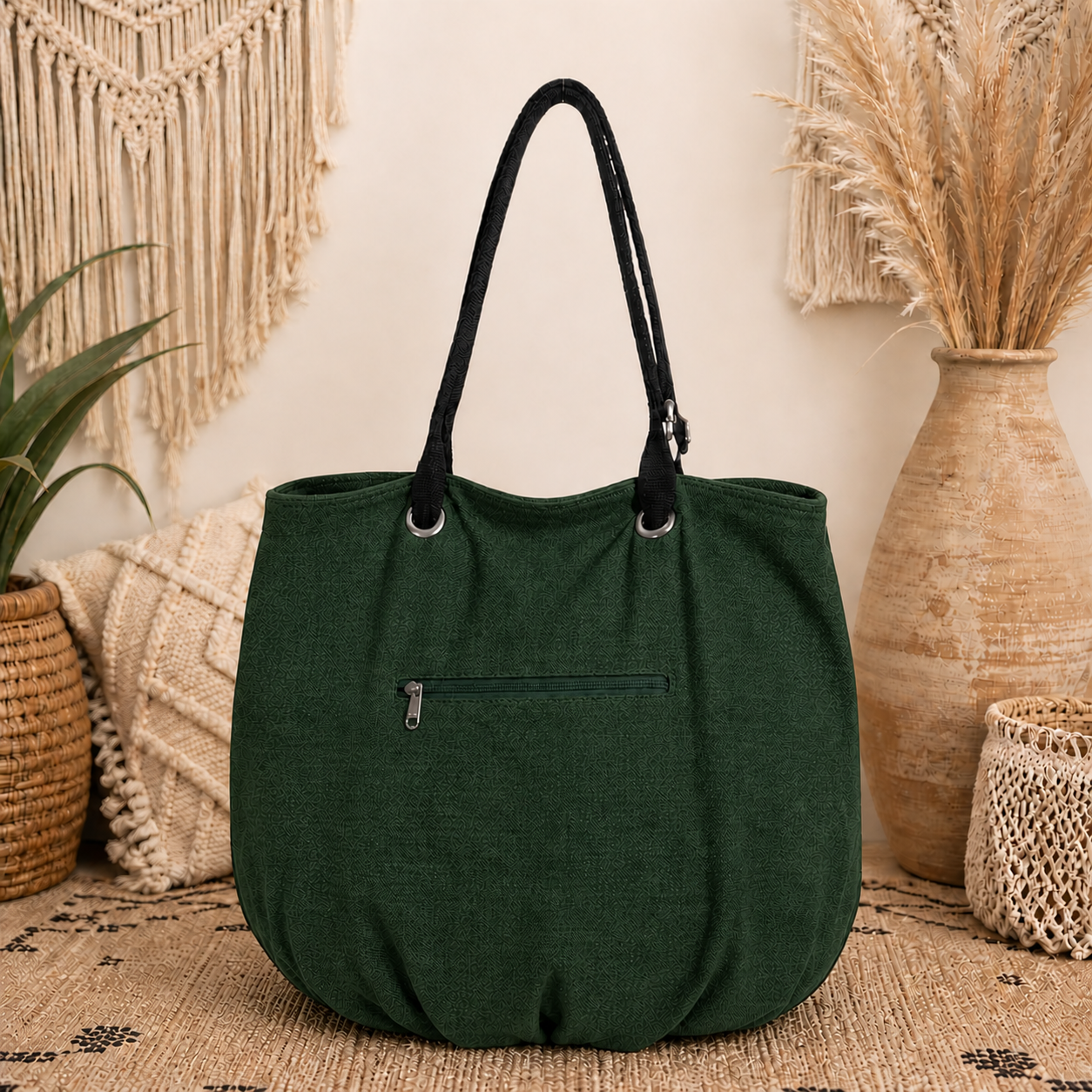 Large Linen Shoulder Tote Bag