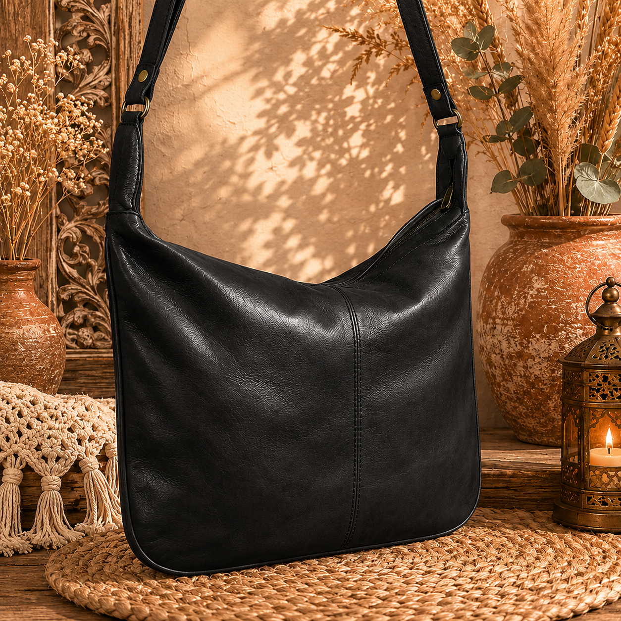 Classic Tan Leather Hobo Handbag