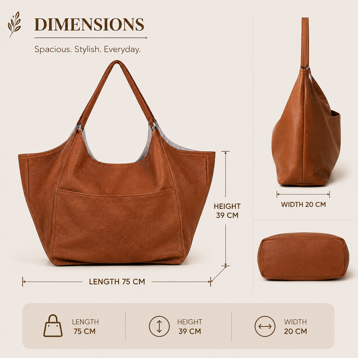 Large Black Leather hobo Bag