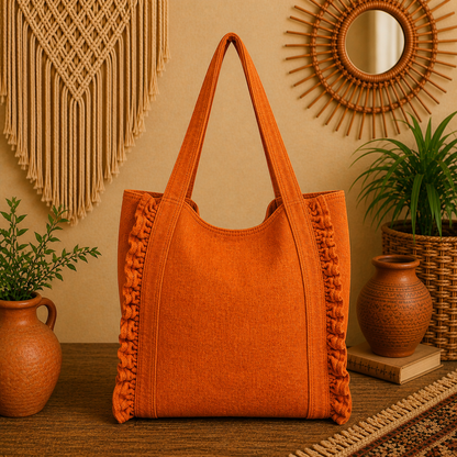 Large Linen Shoulder Tote Bag