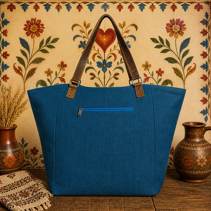 Stylish Large Tote Bag with Cargo Pocket & Leather Strap