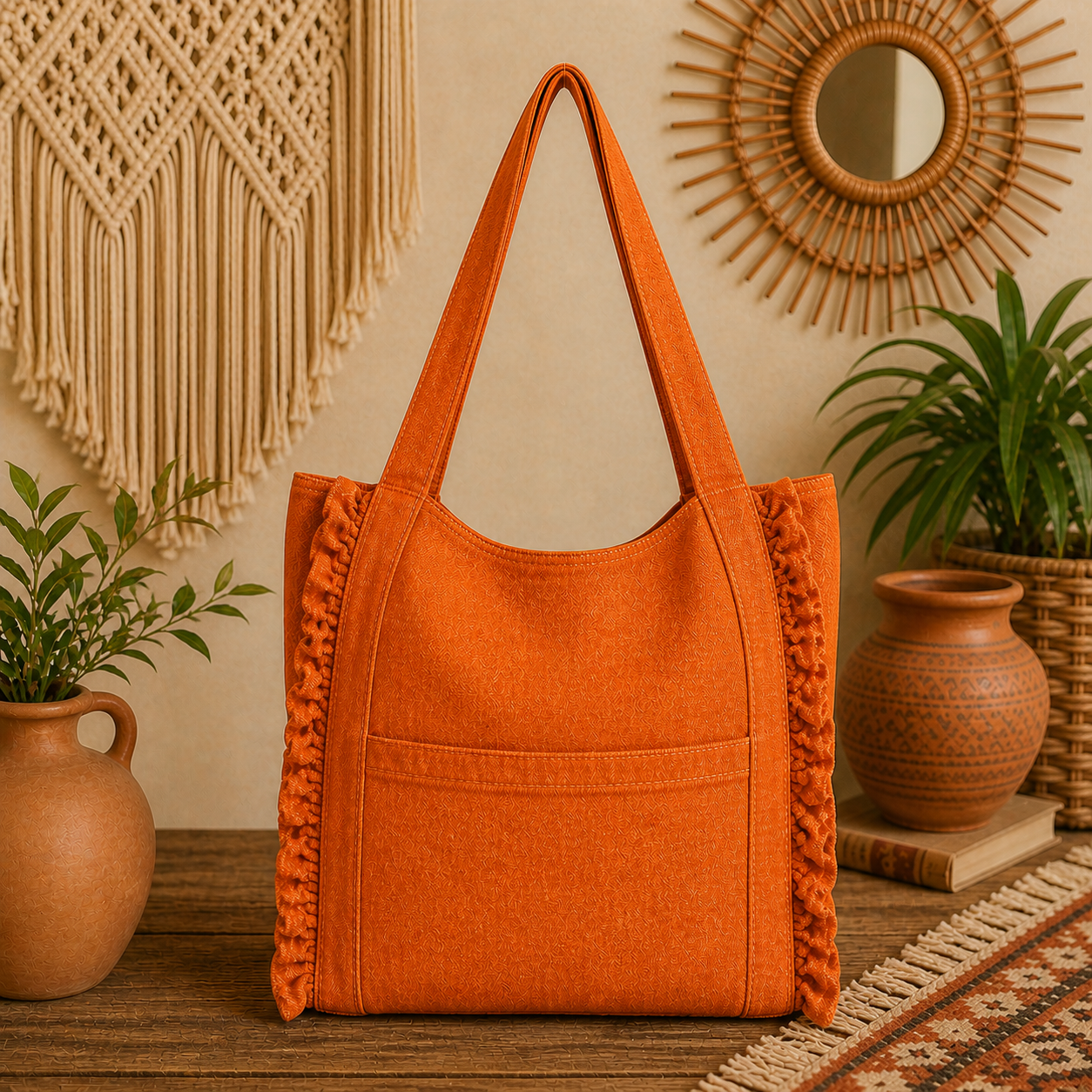Large Linen Shoulder Tote Bag