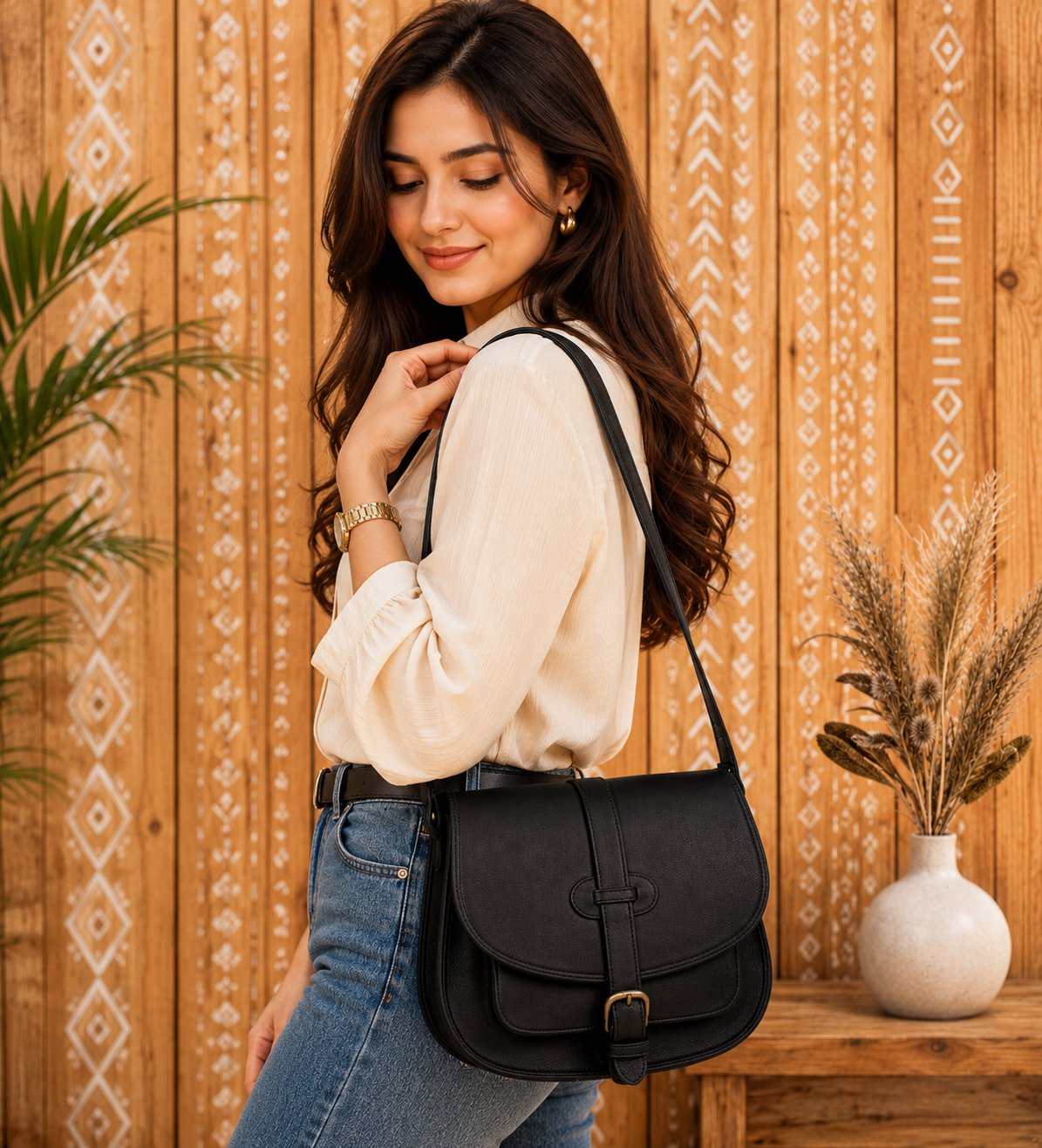 Leather Crossbody Bag with Cargo Pocket