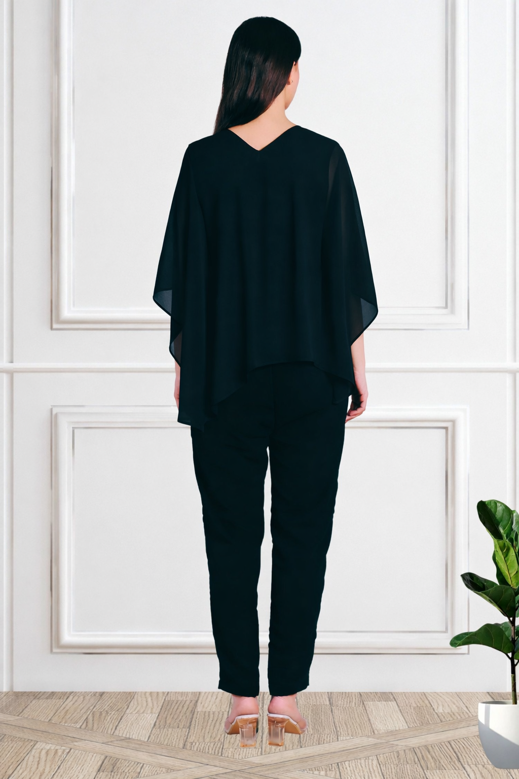 Designer Asymmetric Sequins Embellished Top with Matching Pants