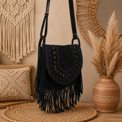 Suede Crossbody Leather Bag  with Fringes