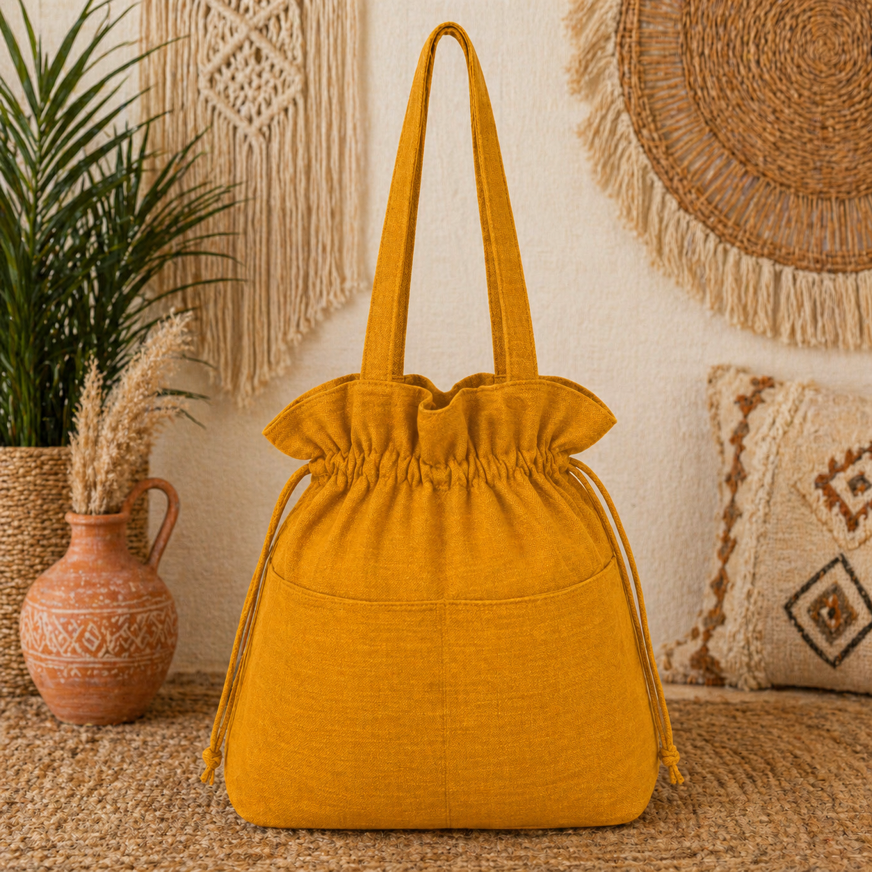 Stylish Linen Drawstring Tote Bag