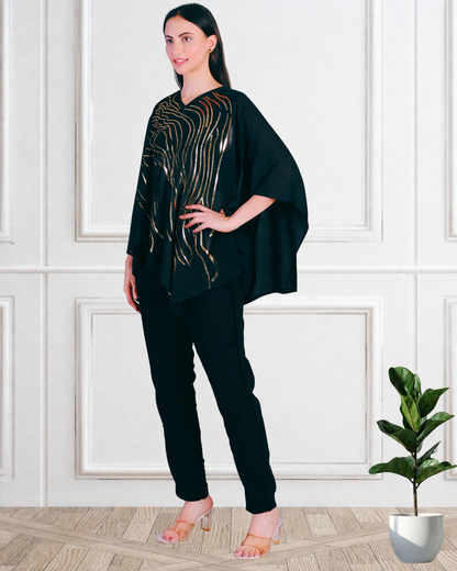 Designer Asymmetric Sequins Embellished Top with Matching Pants