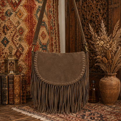 Suede Leather  Bag with Fringes