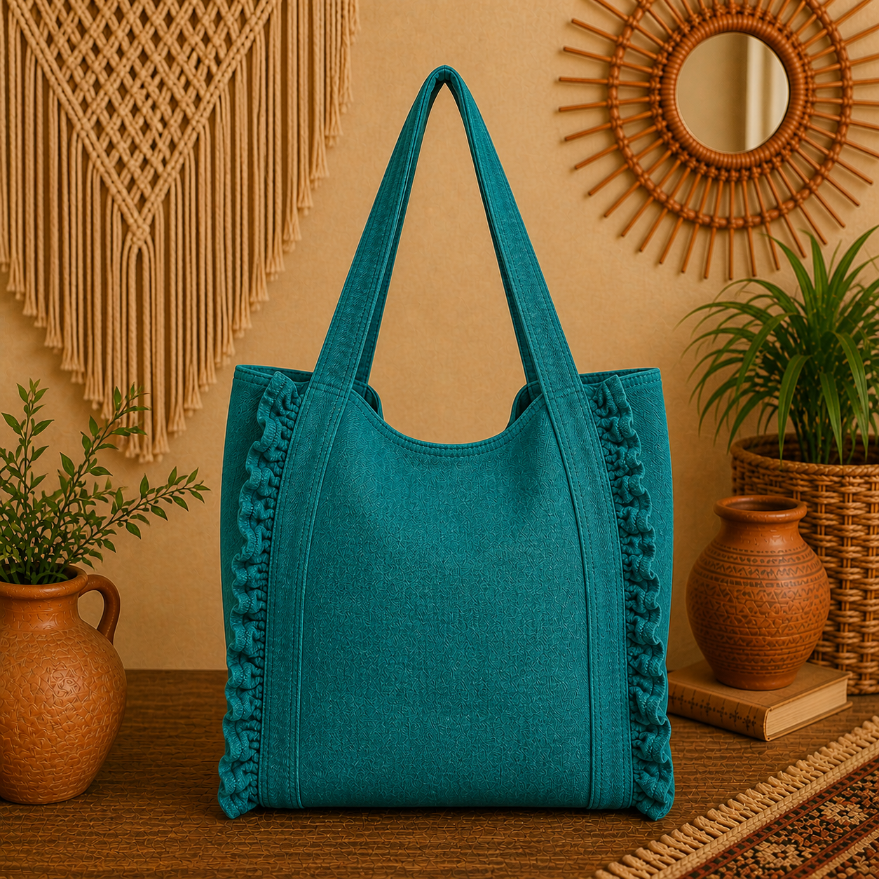 Large Linen Shoulder Tote Bag