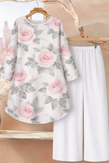 🌸 Stylish Spandex Floral Top & Pant Set