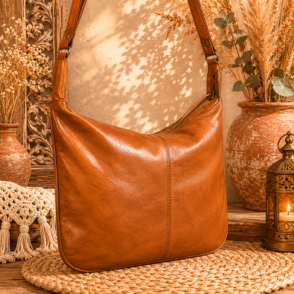 Classic Tan Leather Hobo Handbag
