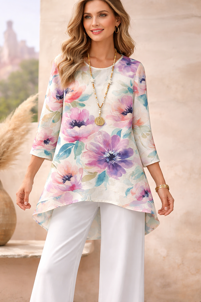 🌸 Spandex Printed Floral Top & Pant Loungewear Set