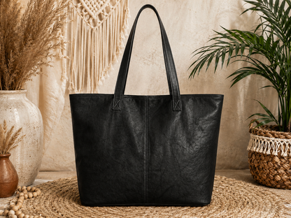 Midnight  Leather Tote Bag – Large Everyday Shoulder Tote