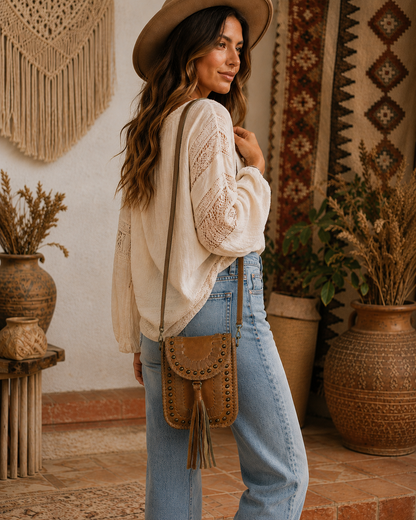 Crossbody Leather Bag with Small Studs