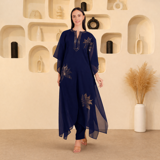 Women's Sequin Motif Embellished Georgette Kaftan Set
