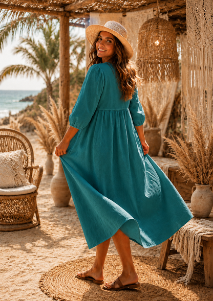 Linen Coastal Breeze Maxi Dress