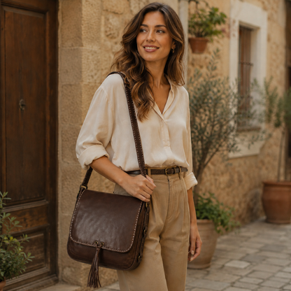 Cognac Flap Leather Handbag
