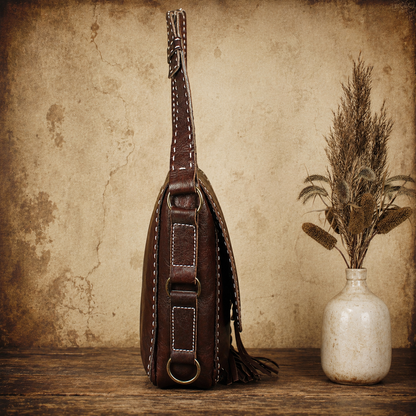 Cognac Flap Leather Handbag