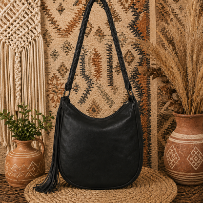 Boho Luxe: Cognac Leather Baguette Fringe Handbag