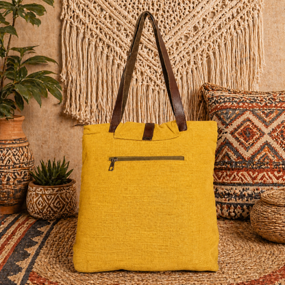 Large Linen Shoulder Tote Bag with Cargo Pocket