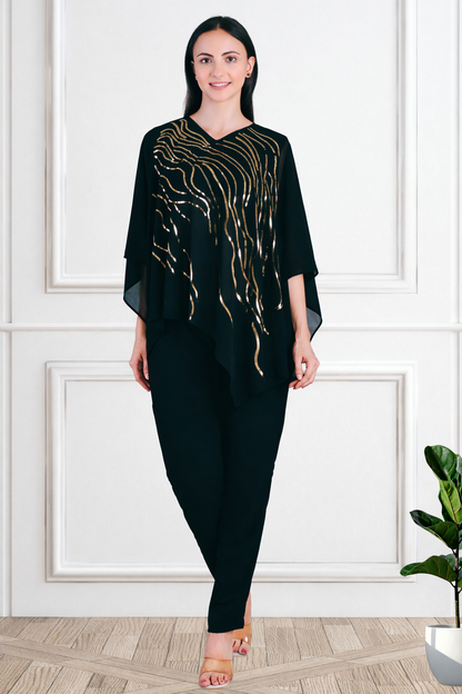 Designer Asymmetric Sequins Embellished Top with Matching Pants