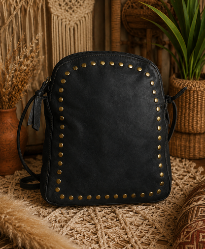 Boho Coffee Brown Leather Sling Bag