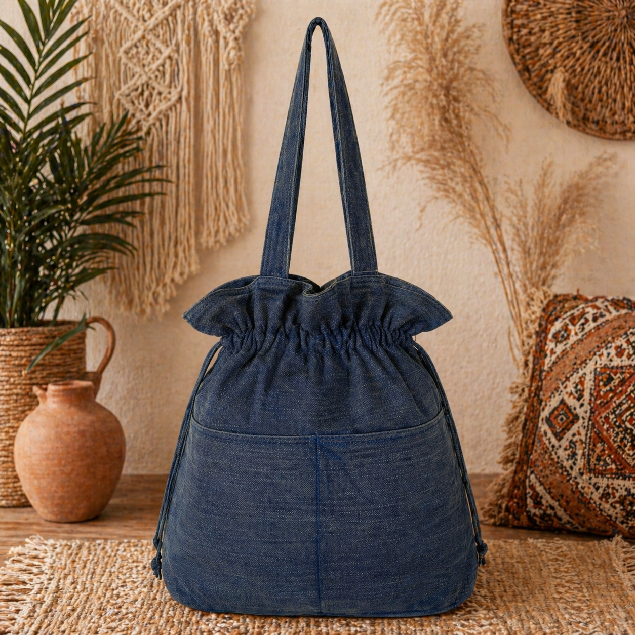 Stylish Linen Drawstring Tote Bag