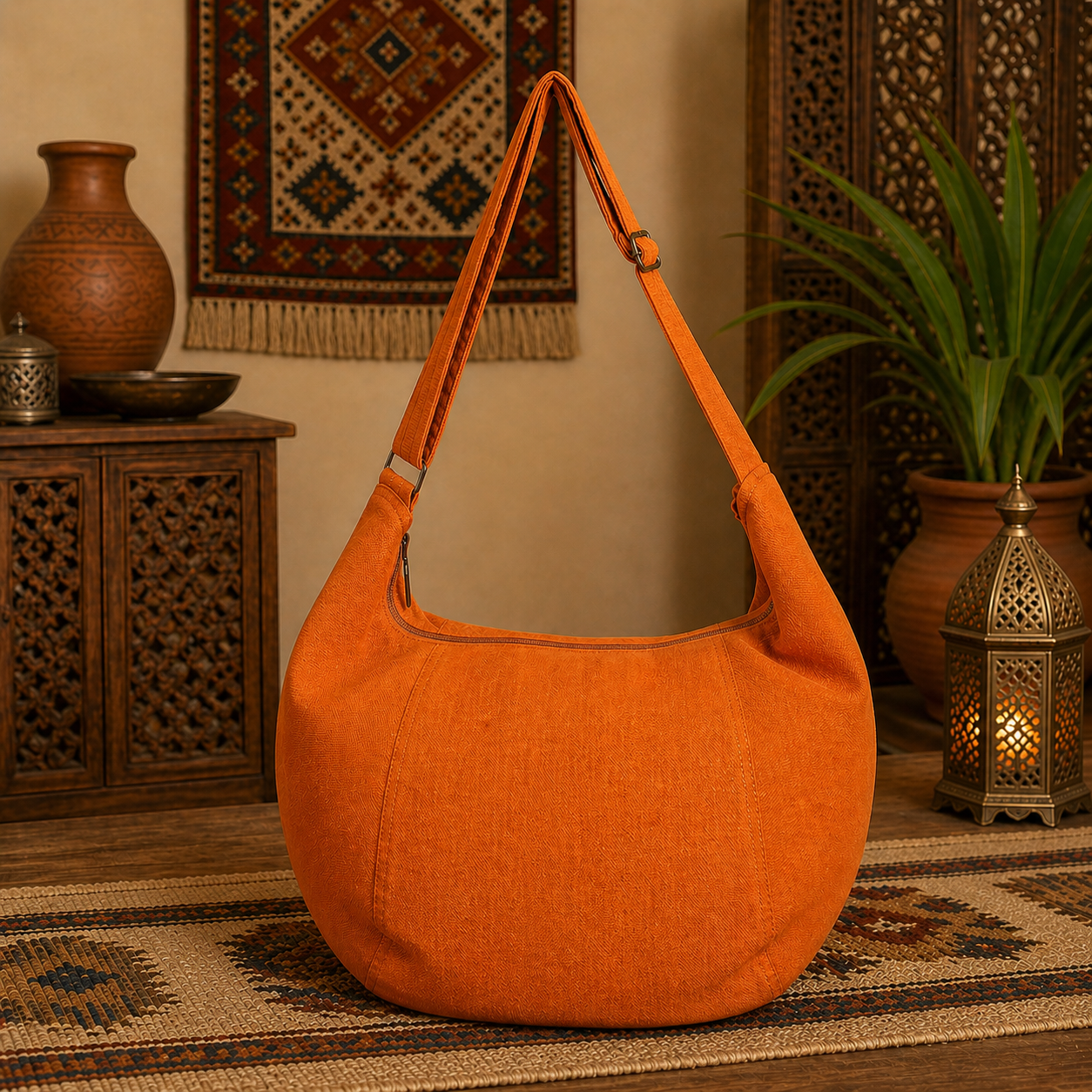 Large  Linen Shoulder Hobo Bag
