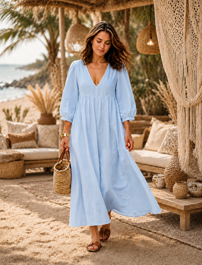 Linen Coastal Breeze Maxi Dress