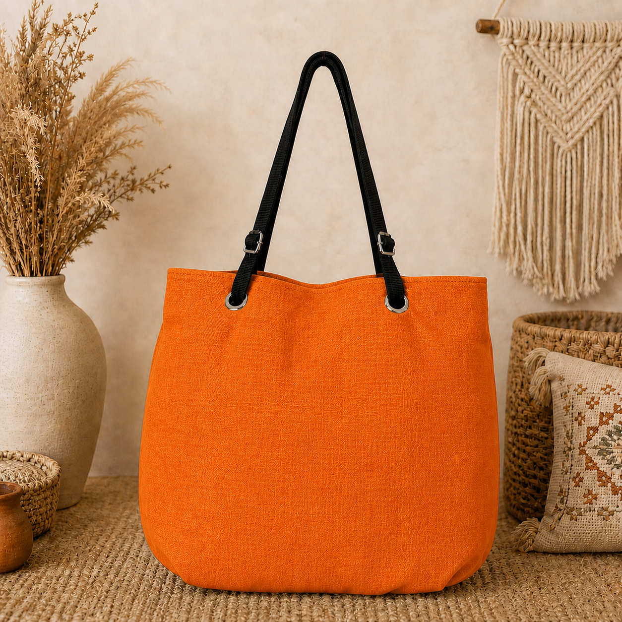 Large Linen Shoulder Tote Bag