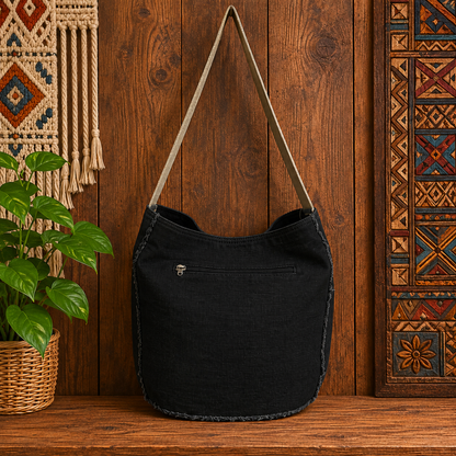 Large Linen Hobo Shoulder Bag