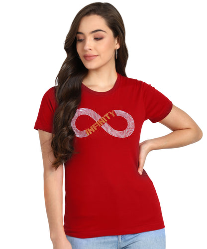 Women Sequins Motifs Embellished Cotton T-shirt