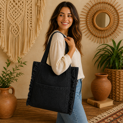 Large Linen Shoulder Tote Bag