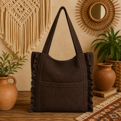 Large Linen Shoulder Tote Bag