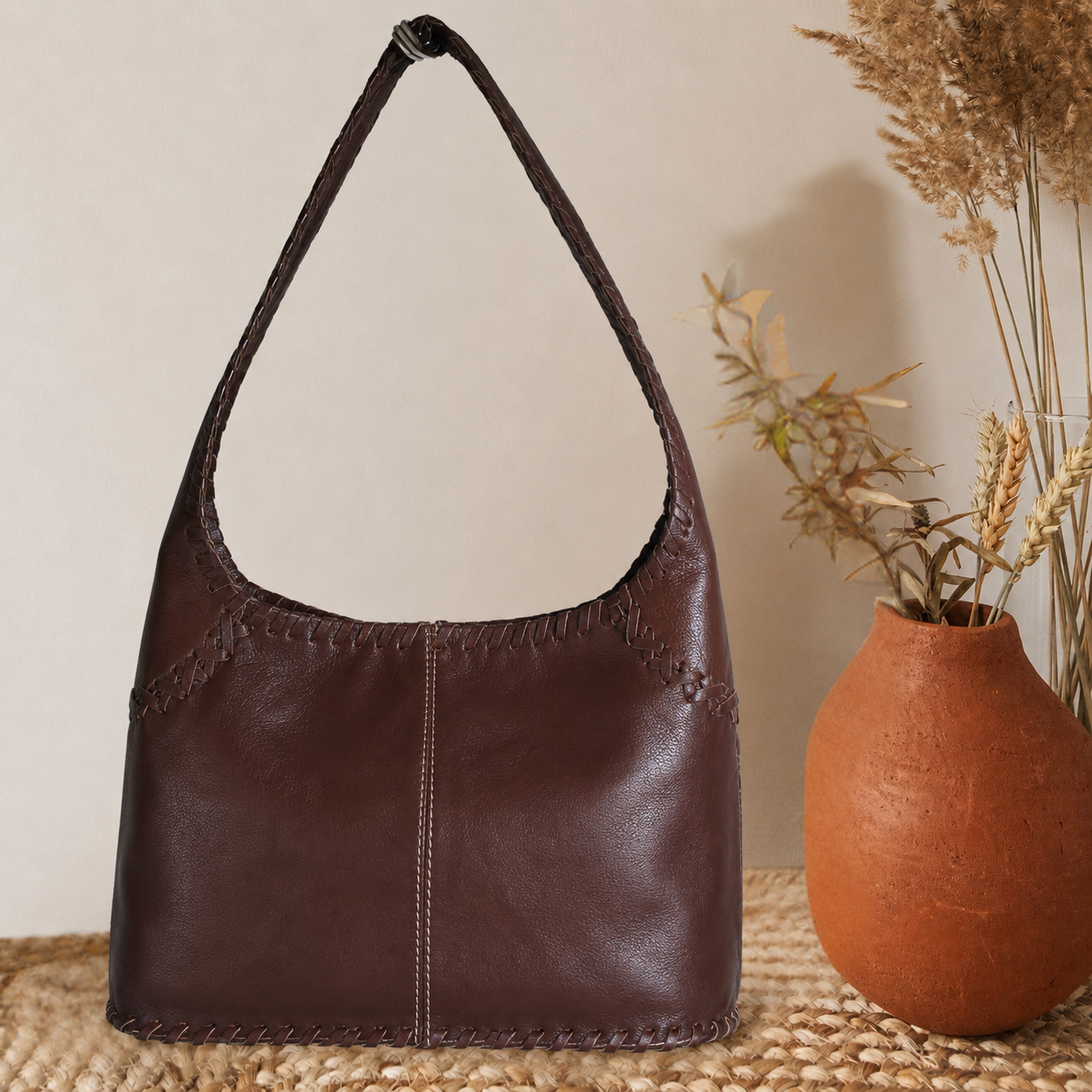Cognac Women’s Leather Hobo Handbag