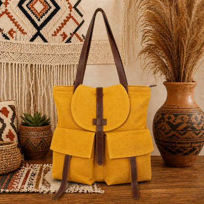 Large Linen Shoulder Tote Bag with Cargo Pocket
