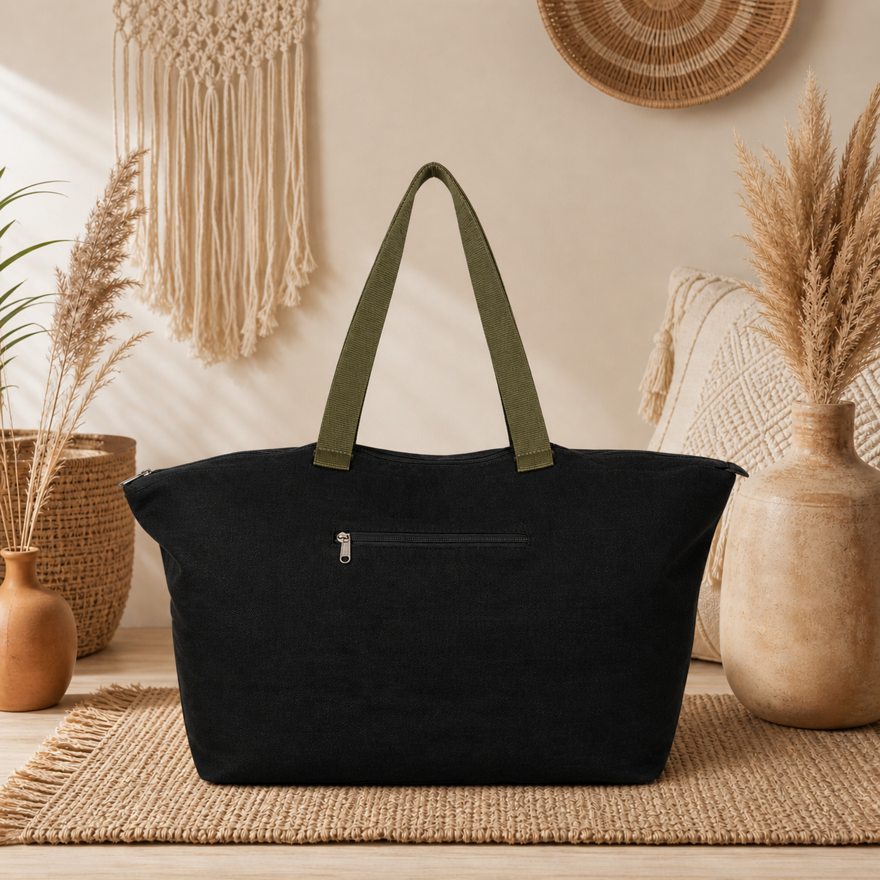 Large Linen Shoulder Tote Bag