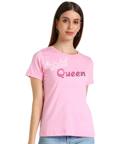 Women Sequins Motifs Embellished Cotton T-shirt