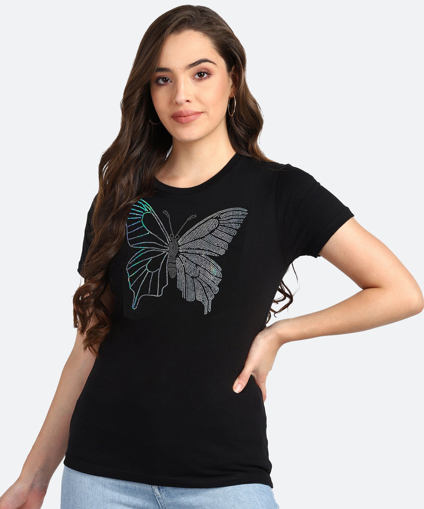 Women Sequins Motifs Embellished Cotton T-shirt