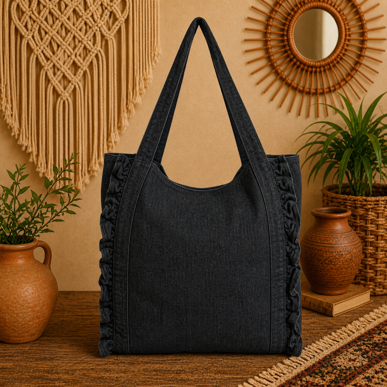 Large Linen Shoulder Tote Bag