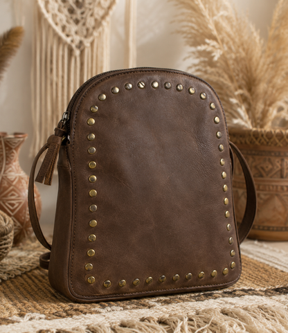 Boho Coffee Brown Leather Sling Bag