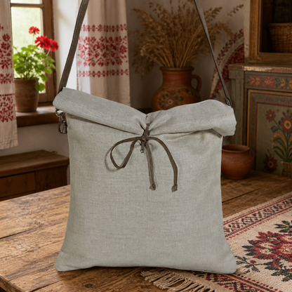 Classic Linen Tote Bag with Leather Straps
