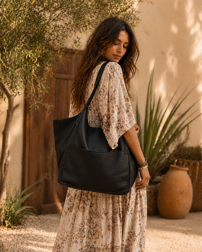 Large Black Leather hobo Bag