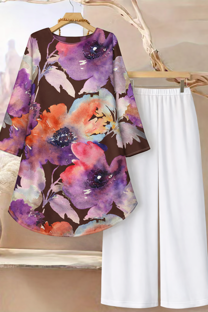 🌸 Stylish Spandex Floral Top & Pant Set